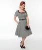 Unique Vintage 1950s Black & White Houndstooth Collared Swing Dress sold by Unique Vintage