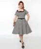 Unique Vintage 1950s Black & White Houndstooth Collared Swing Dress sold by Unique Vintage