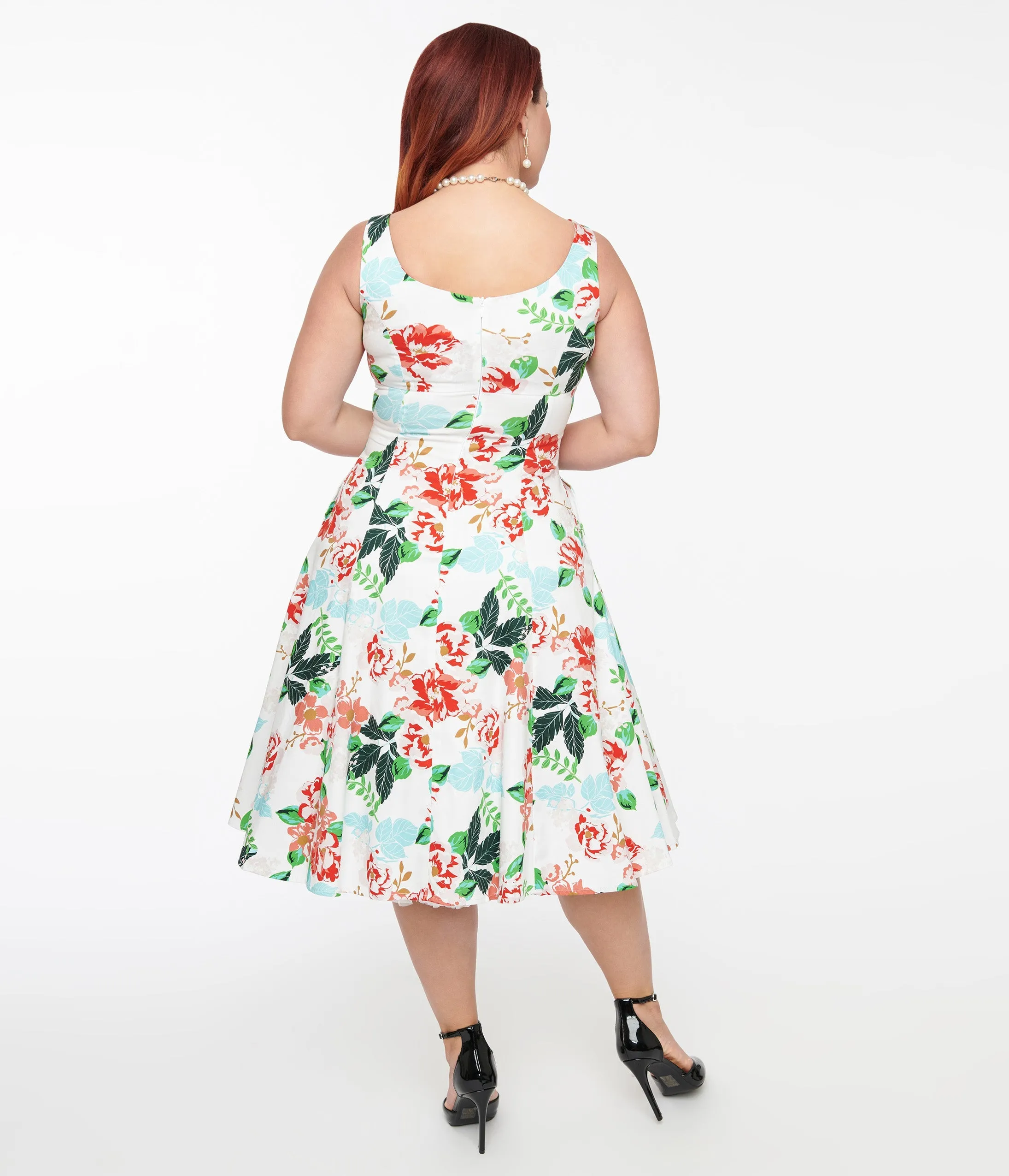 1950s White & Red Floral Lyla Swing Dress sold by Unique Vintage product image thumbnail 2