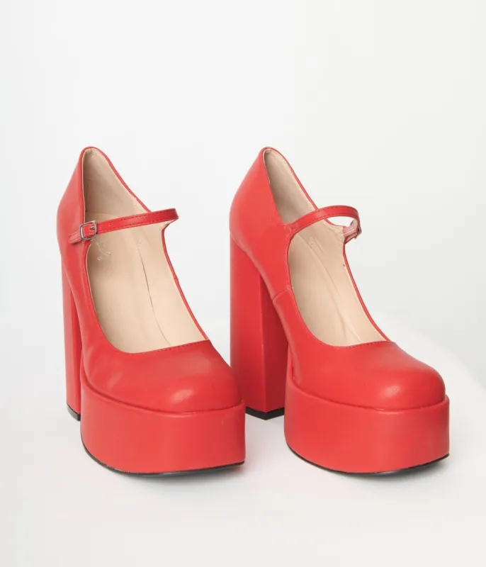 1970s Red Platform Mary Jane Heels sold by Unique Vintage