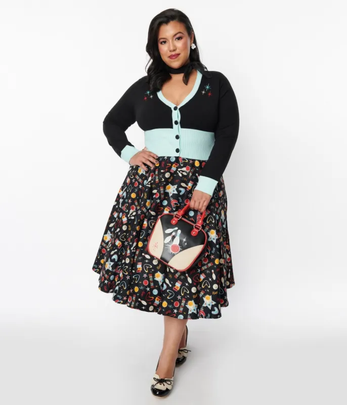 Black Let's Go Bowling Swing Skirt sold by Unique Vintage