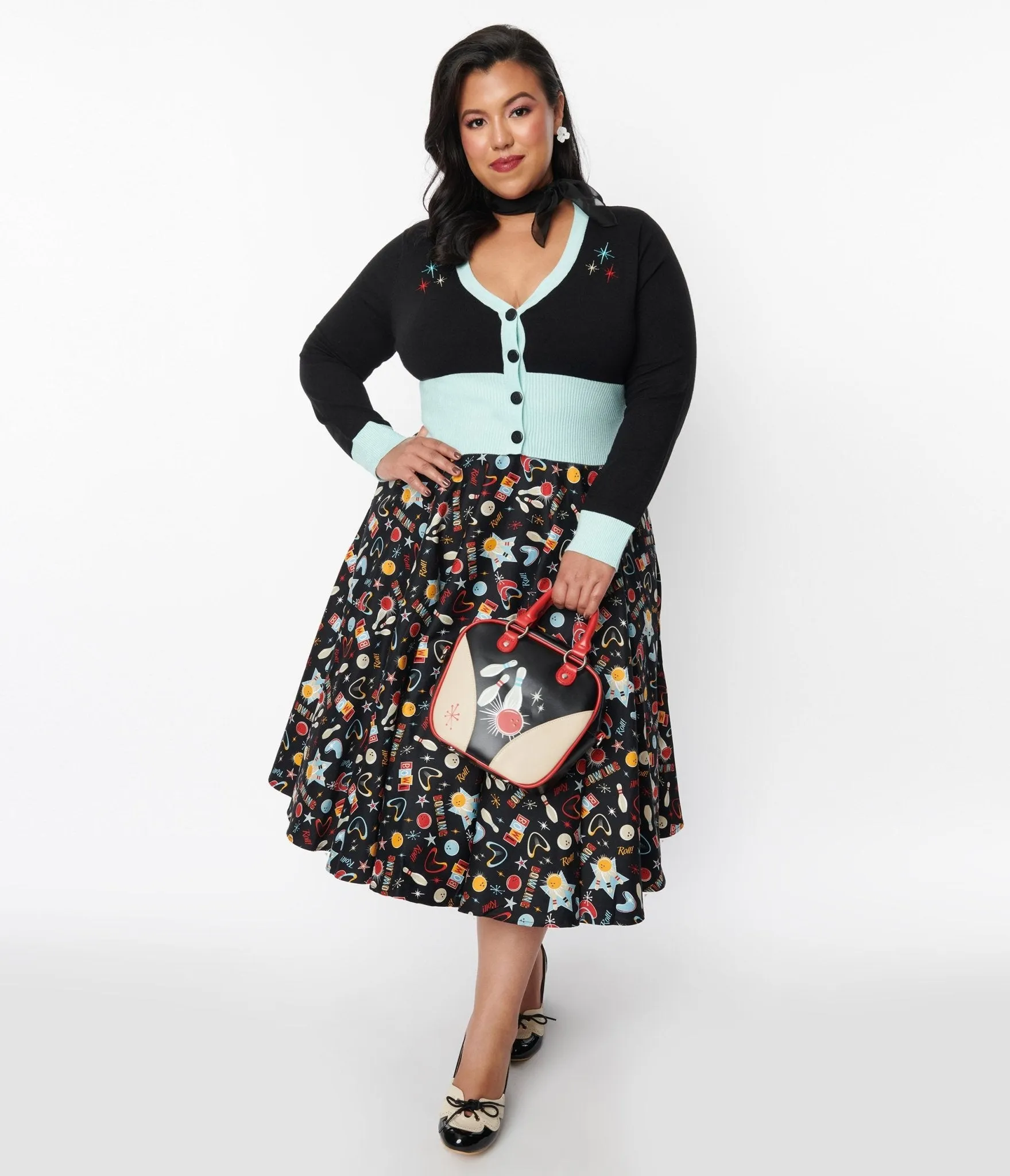 Black Let's Go Bowling Swing Skirt sold by Unique Vintage
