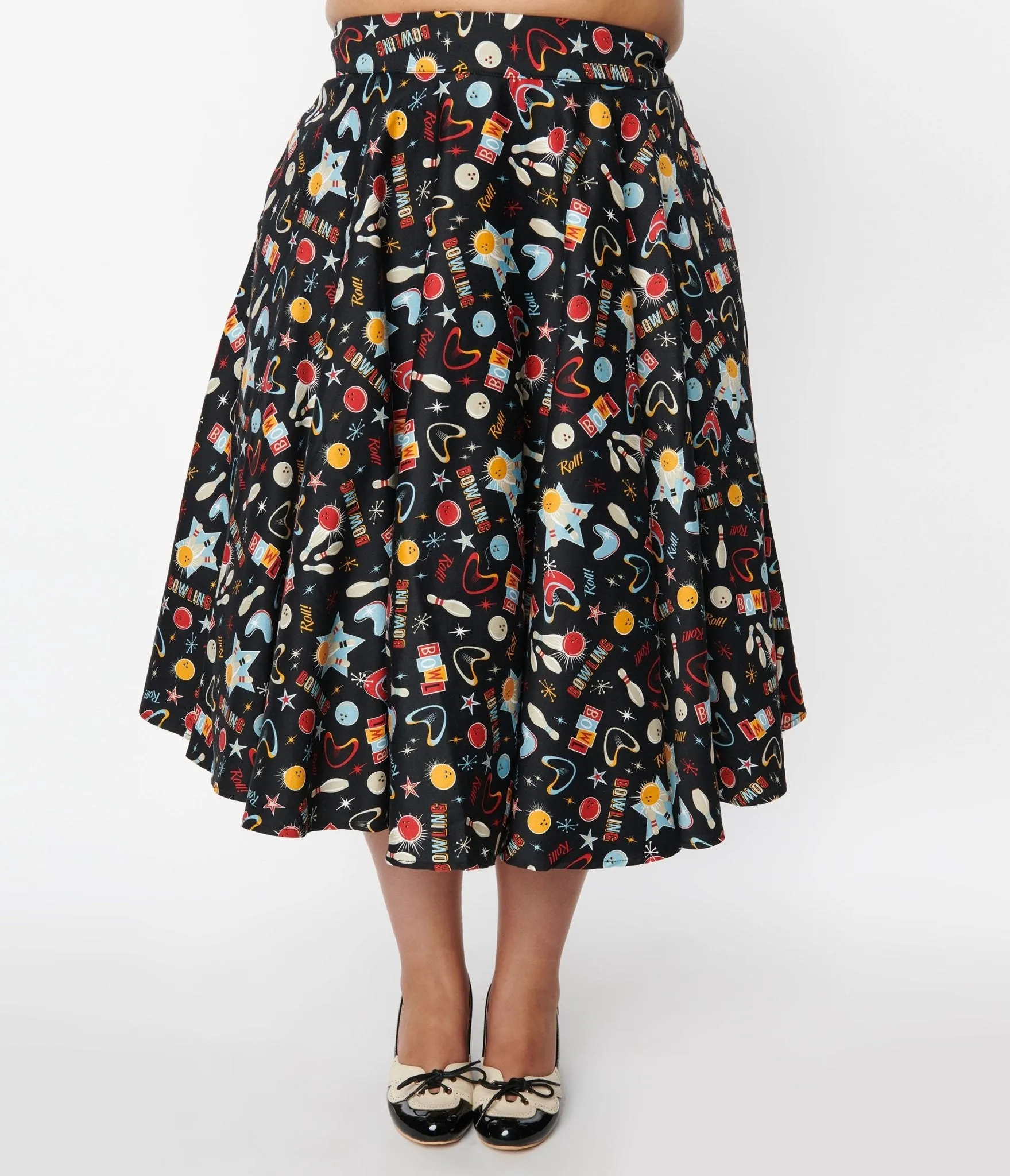 Black Let's Go Bowling Swing Skirt sold by Unique Vintage product image thumbnail 2