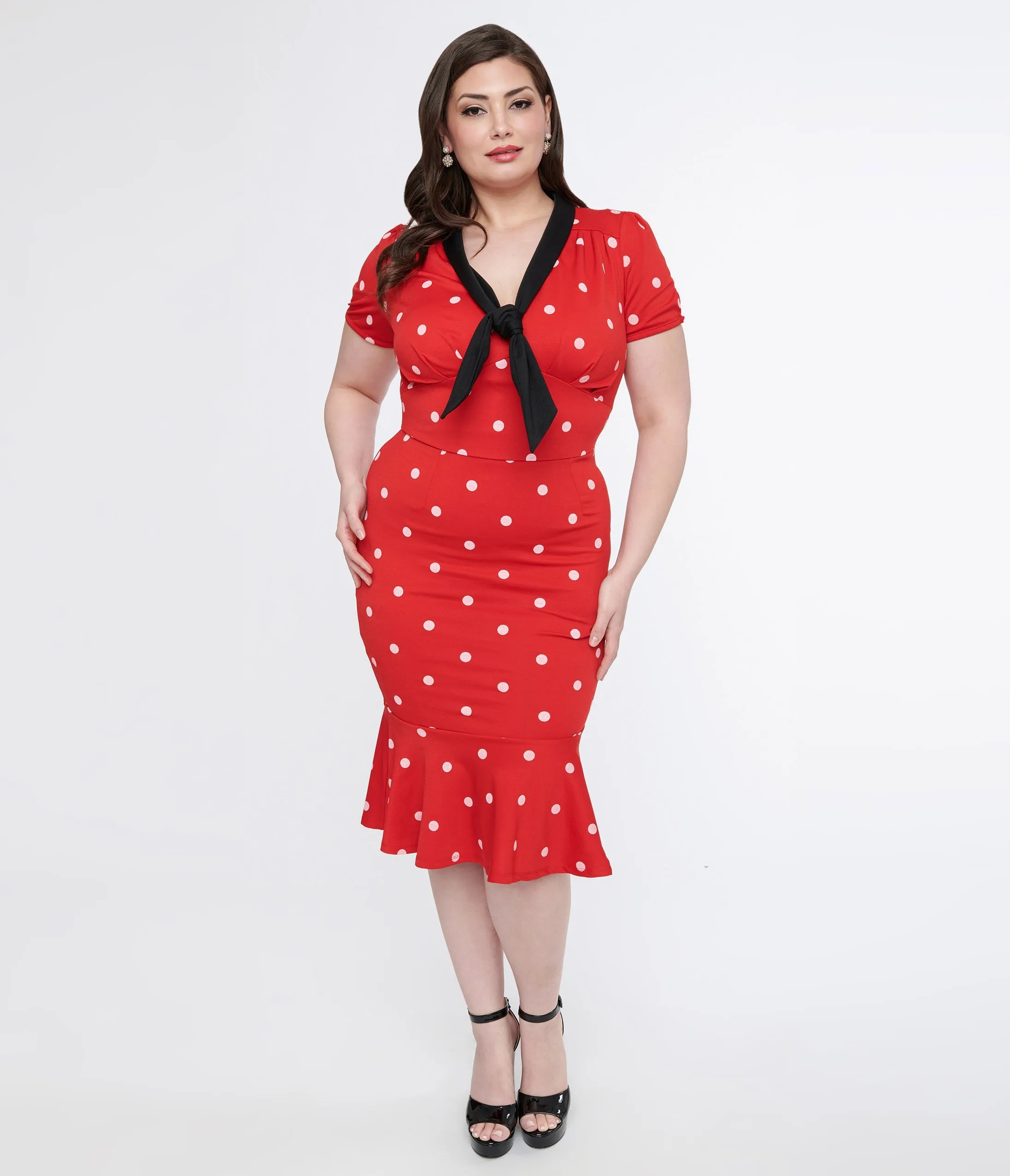 Unique Vintage Plus Size Red & White Polka Dot Neck Tie Wiggle Dress sold by Unique Vintage