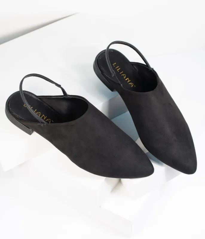 Black Suede Pointed Toe Slingback Flats sold by Unique Vintage
