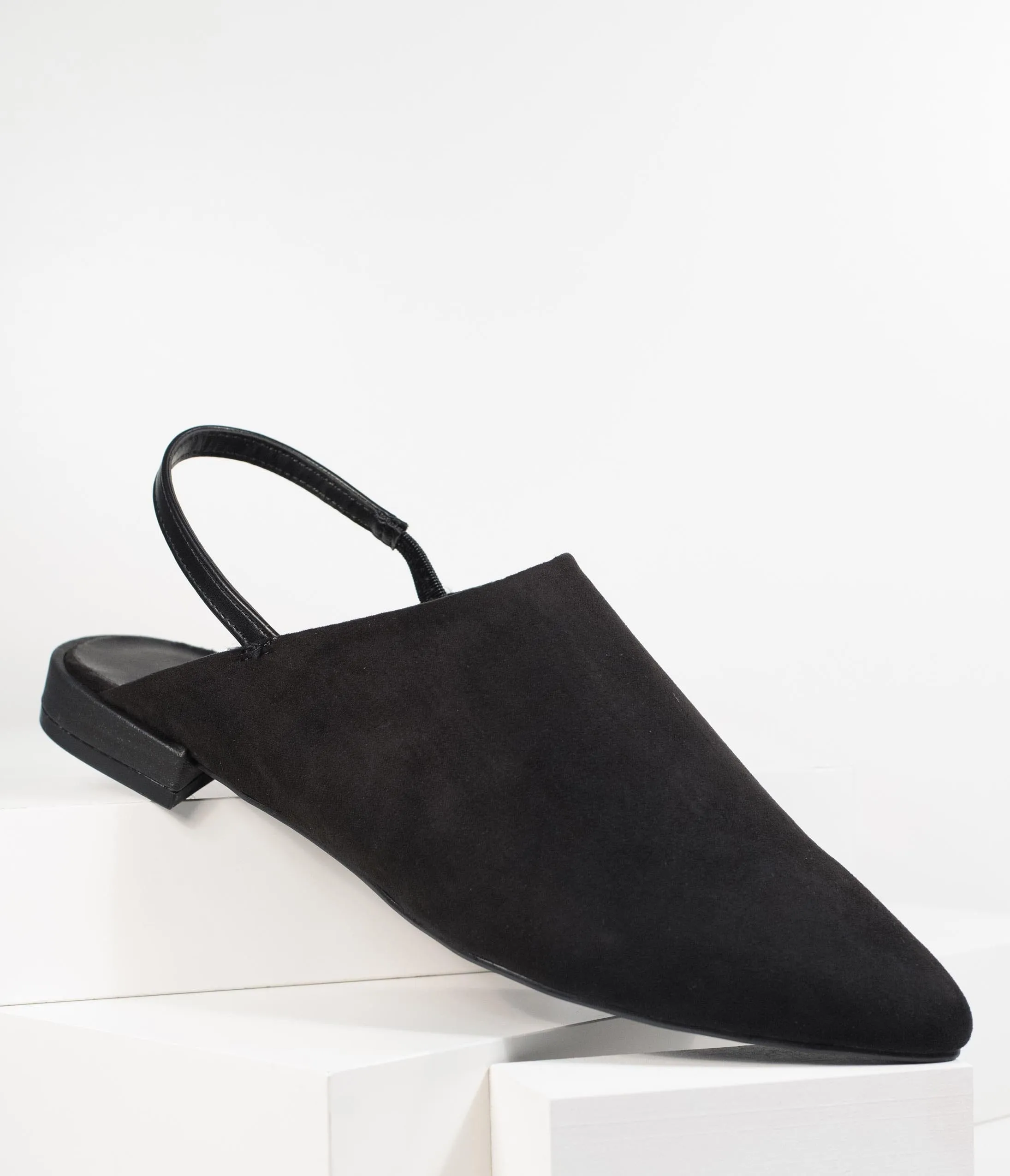 Black Suede Pointed Toe Slingback Flats sold by Unique Vintage product image thumbnail 5