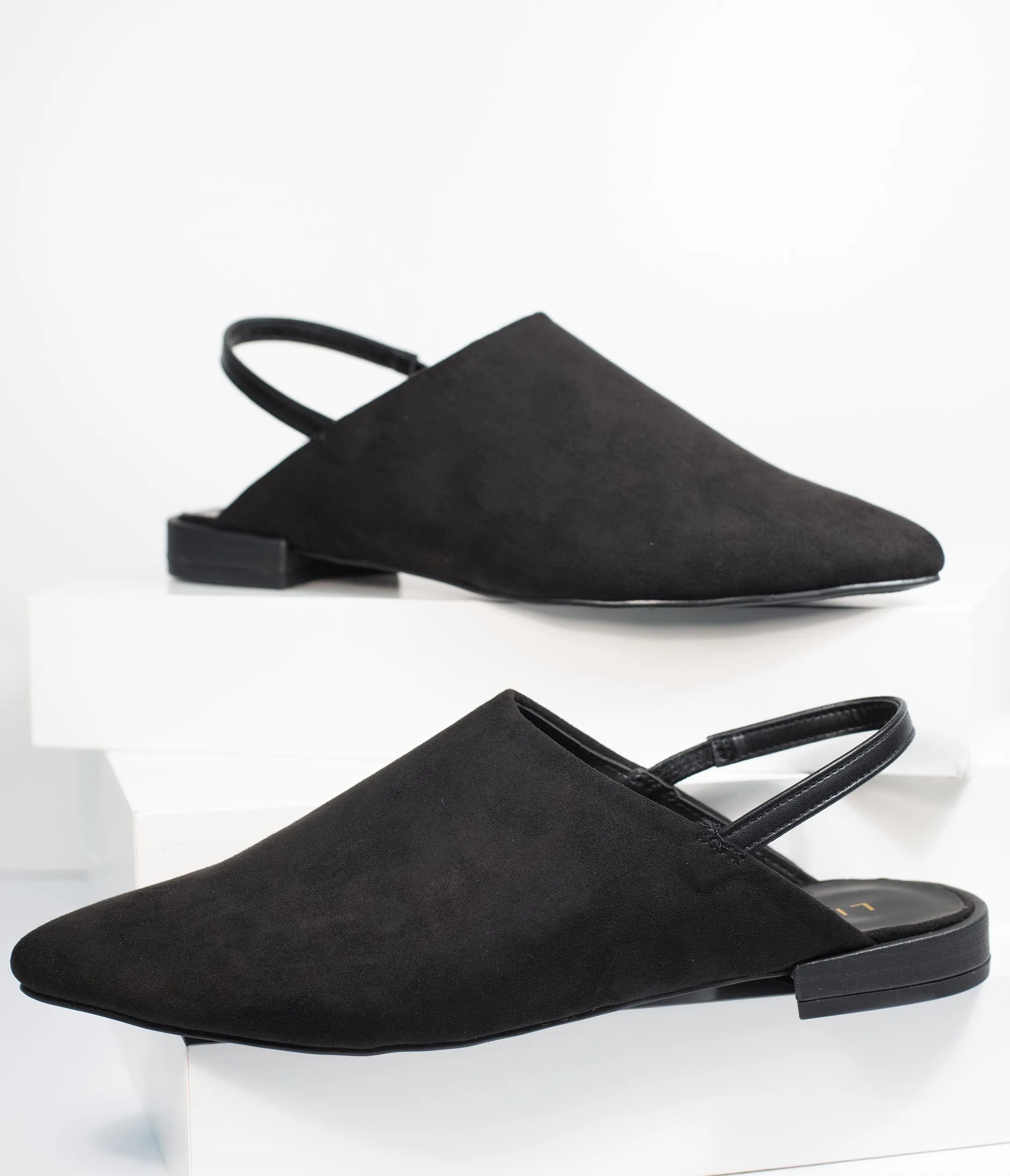 Black Suede Pointed Toe Slingback Flats sold by Unique Vintage product image thumbnail 3