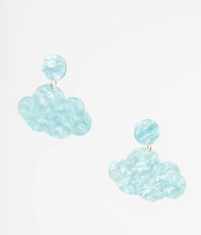 1960s Light Blue Shimmer Cloud Earrings sold by Unique Vintage