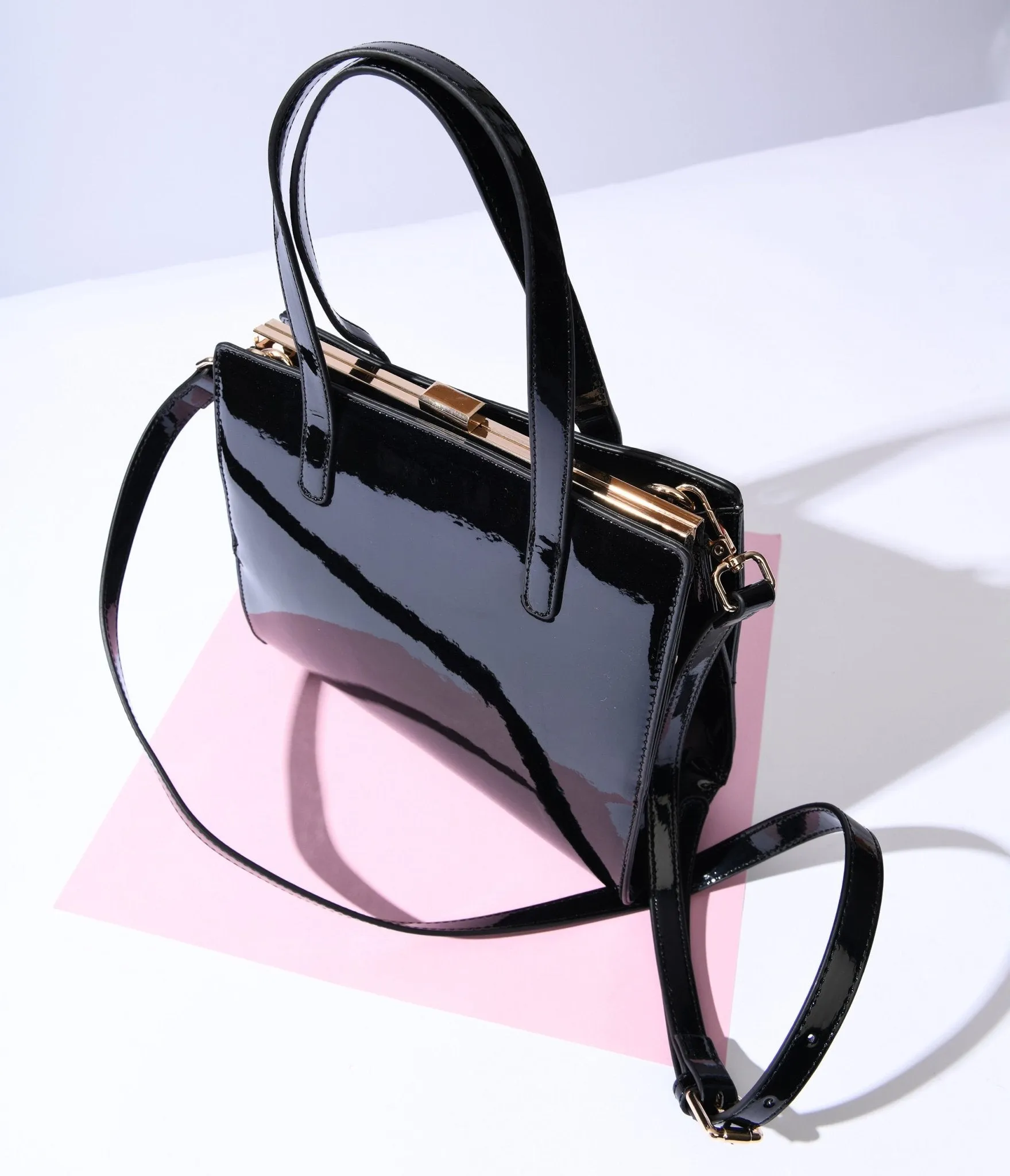 Black Patent Leatherette Purse sold by Unique Vintage