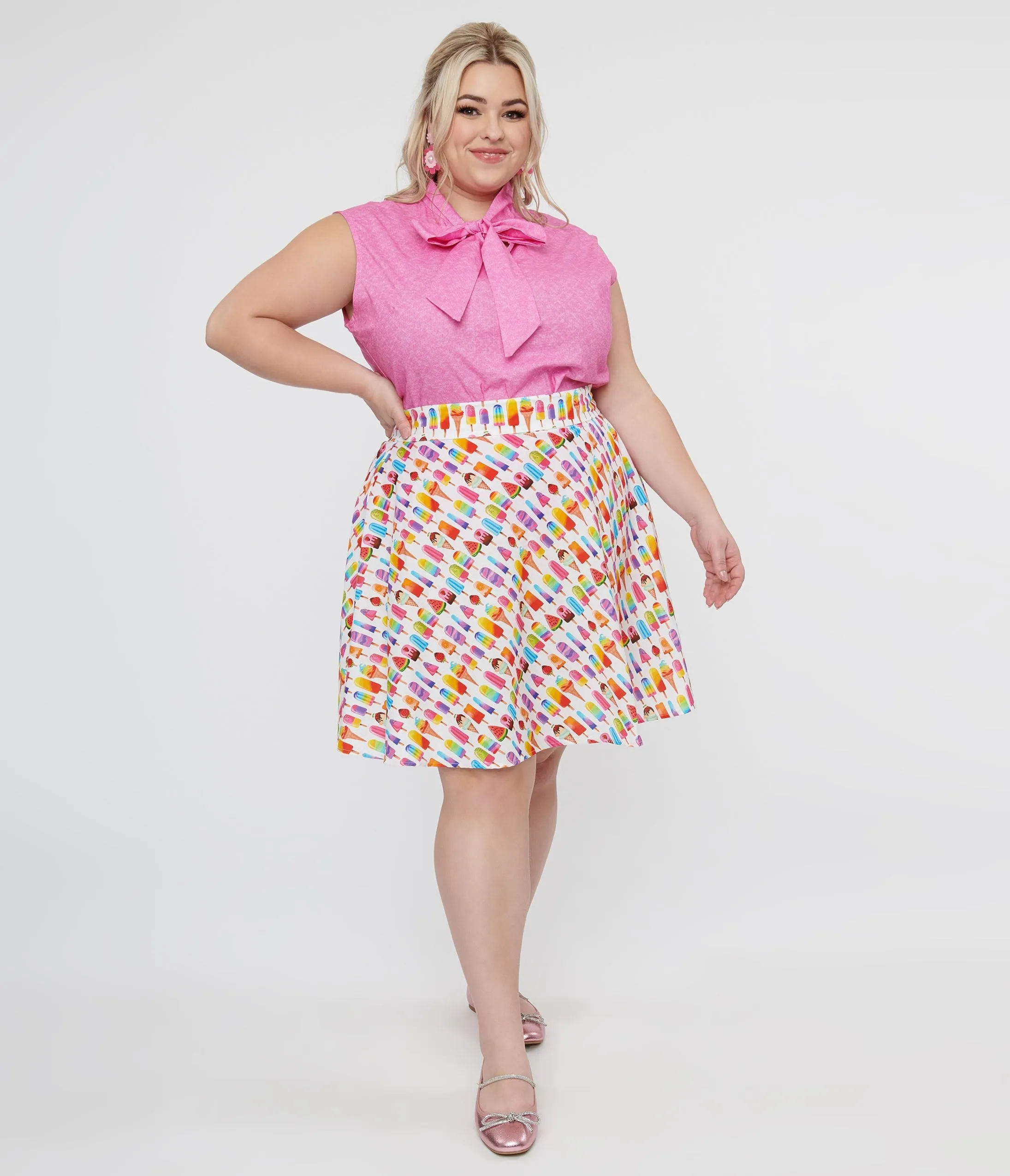 Retrolicious Plus Size 1950s Multicolor Ice Cream Print Skater Skirt sold by Unique Vintage