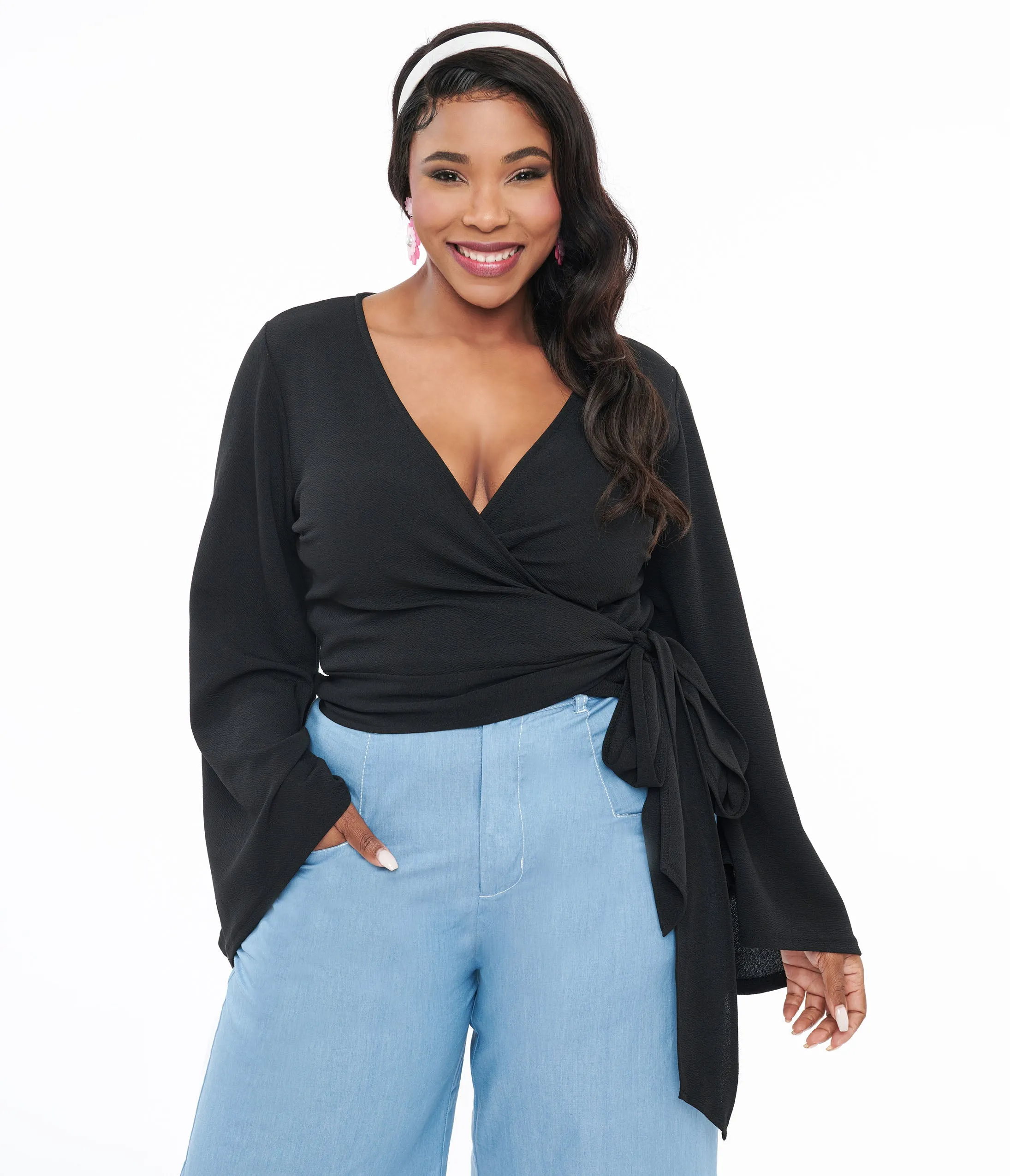 Smak Parlour Plus Size Black Bell Sleeve Wrap Top sold by Unique Vintage product image thumbnail 3