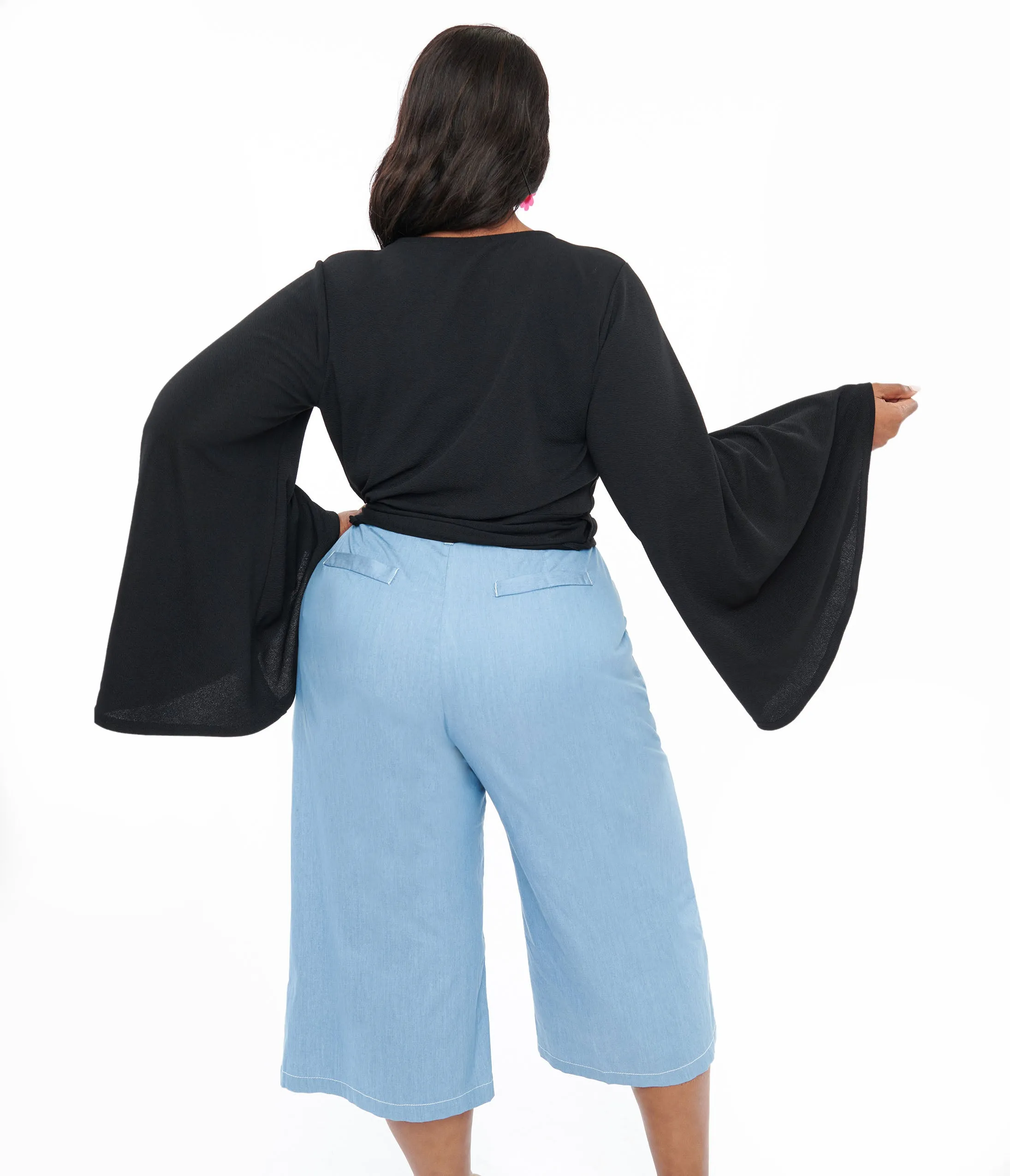 Smak Parlour Plus Size Black Bell Sleeve Wrap Top sold by Unique Vintage product image thumbnail 2