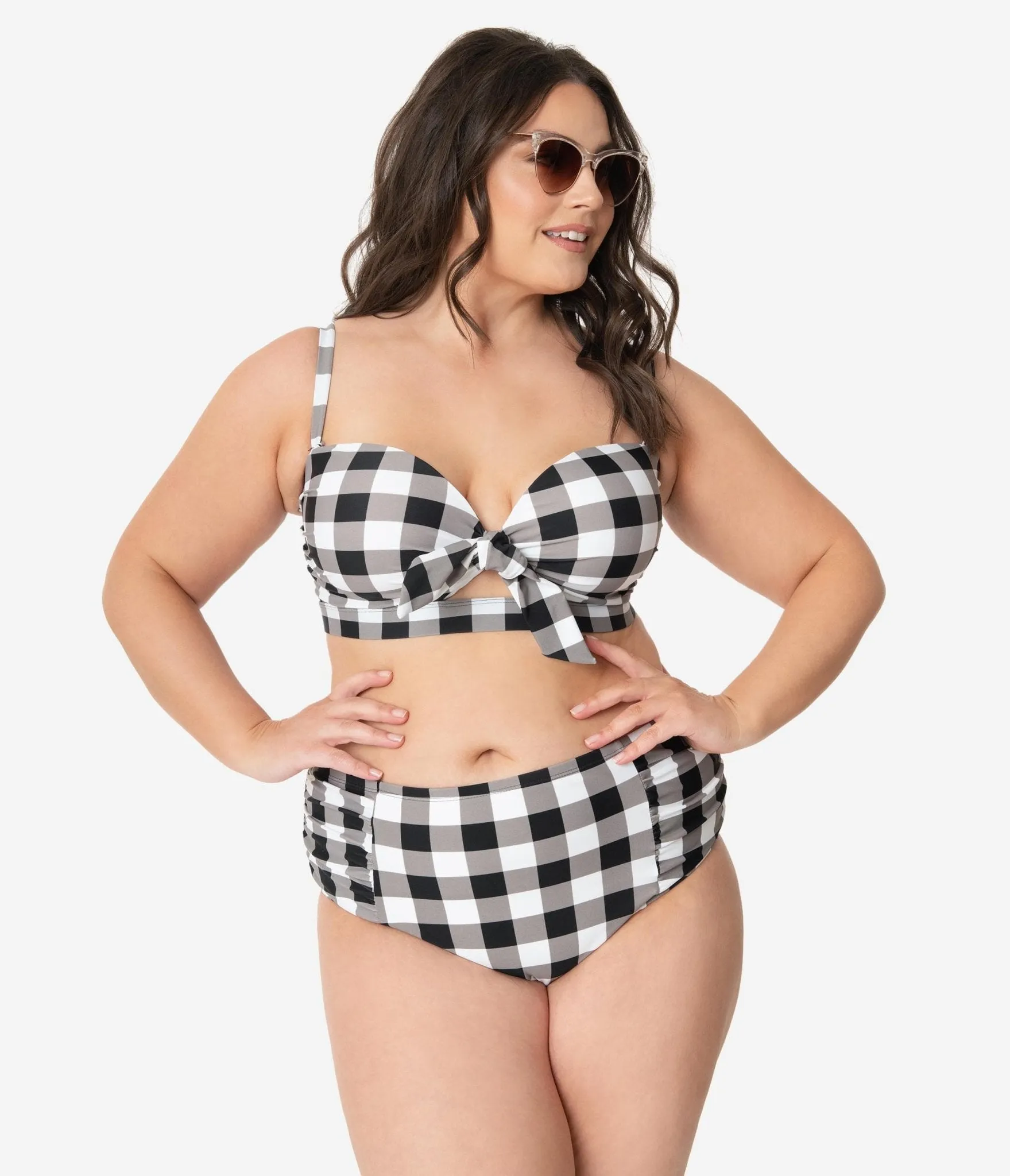 Plus Size Retro Style Black & White Gingham Swim Bottom sold by Unique Vintage