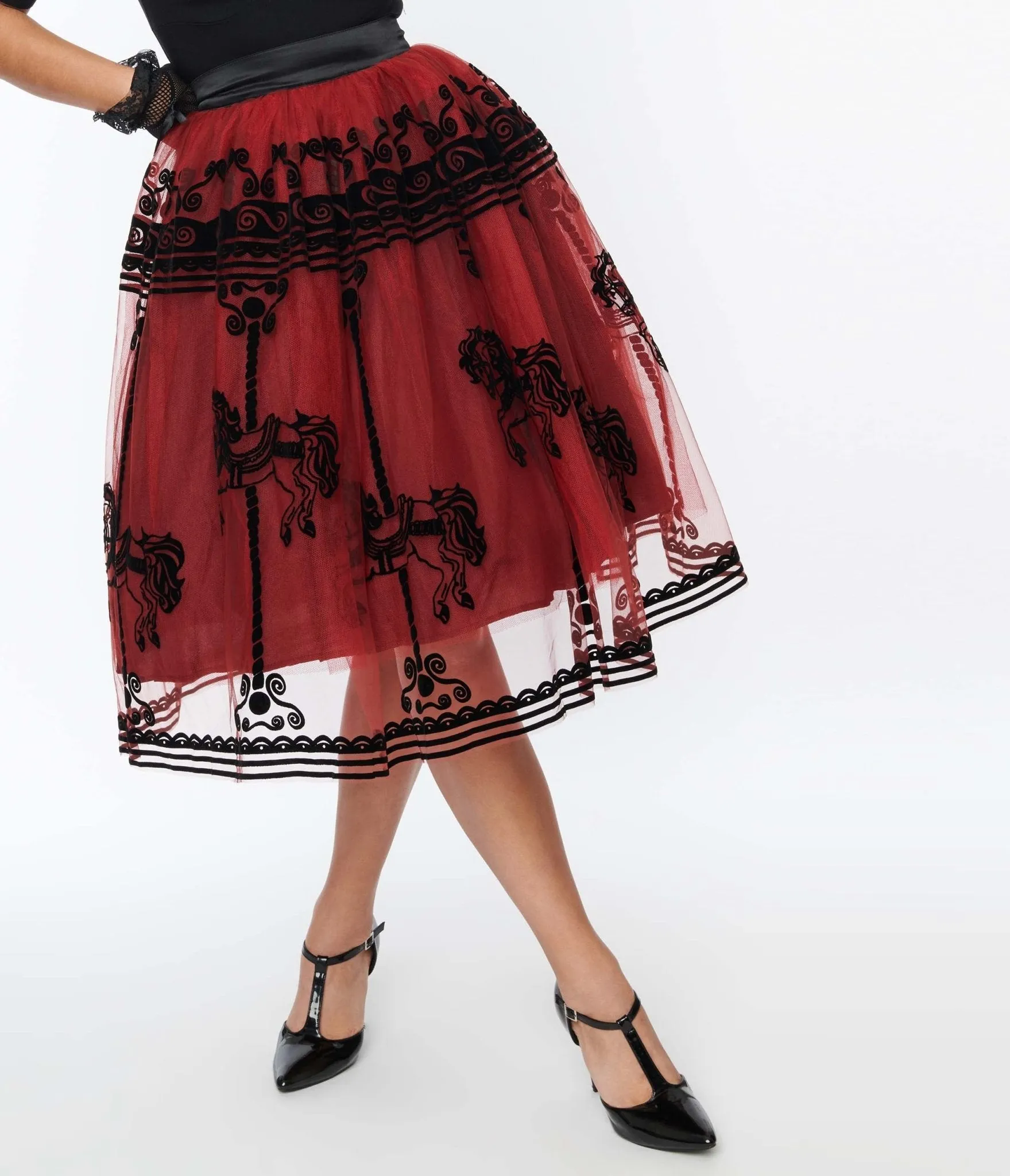 Unique Vintage Burgundy Carousel Brilliance Swing Skirt sold by Unique Vintage product image thumbnail 2