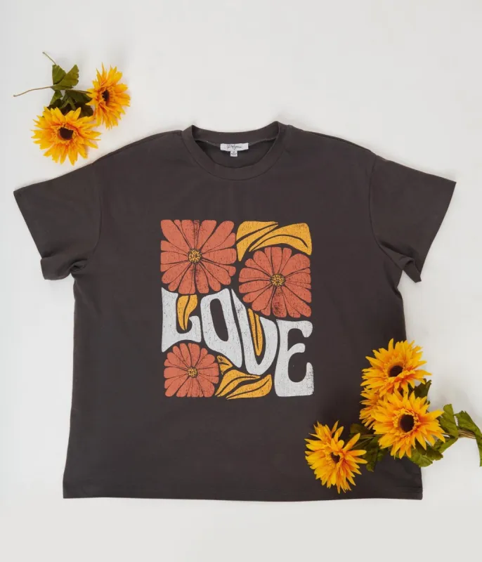Grey Floral Love Unisex Graphic Tee sold by Unique Vintage