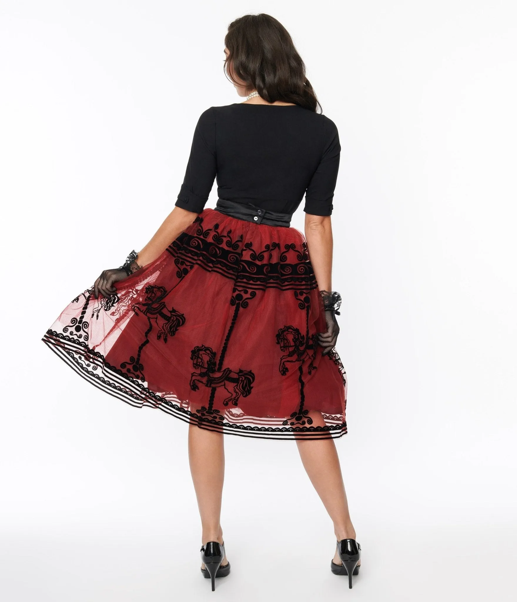 Unique Vintage Burgundy Carousel Brilliance Swing Skirt sold by Unique Vintage product image thumbnail 3