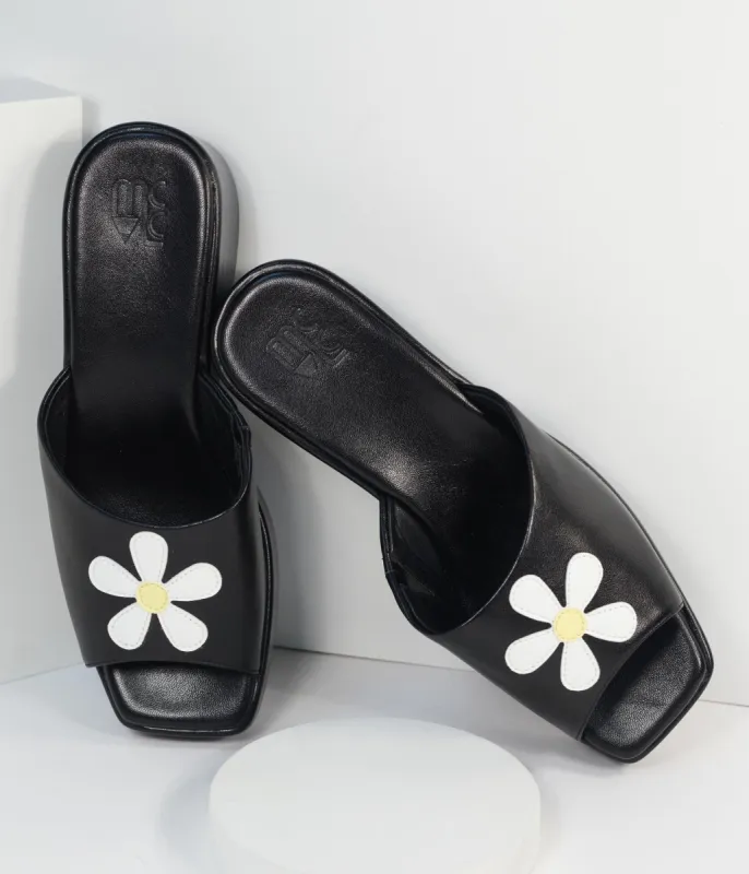 Black & Daisy Bloom Sirena Mules sold by Unique Vintage