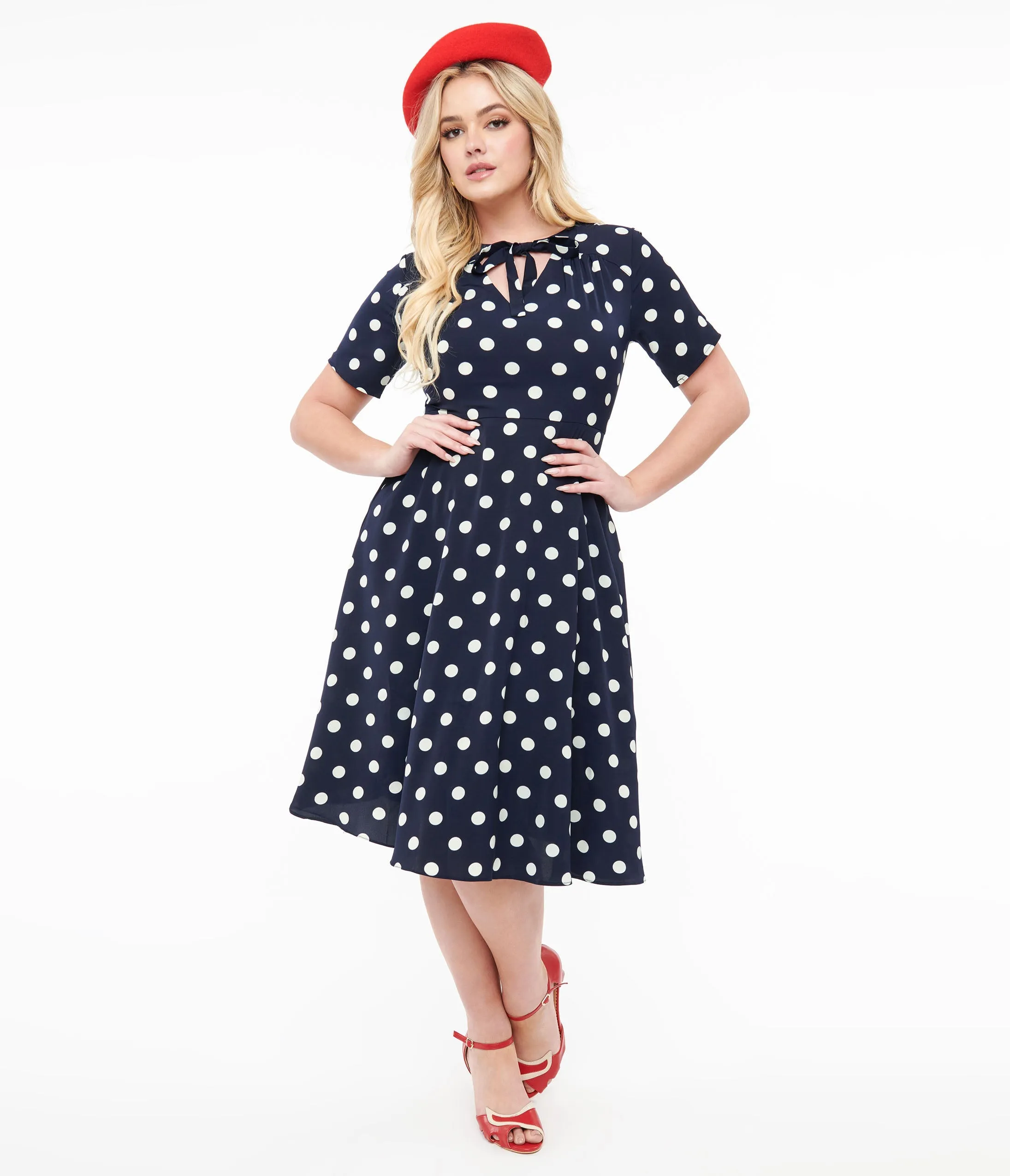 1940s Navy & White Polka Dot Set Sail Swing Dress sold by Unique Vintage product image thumbnail 3