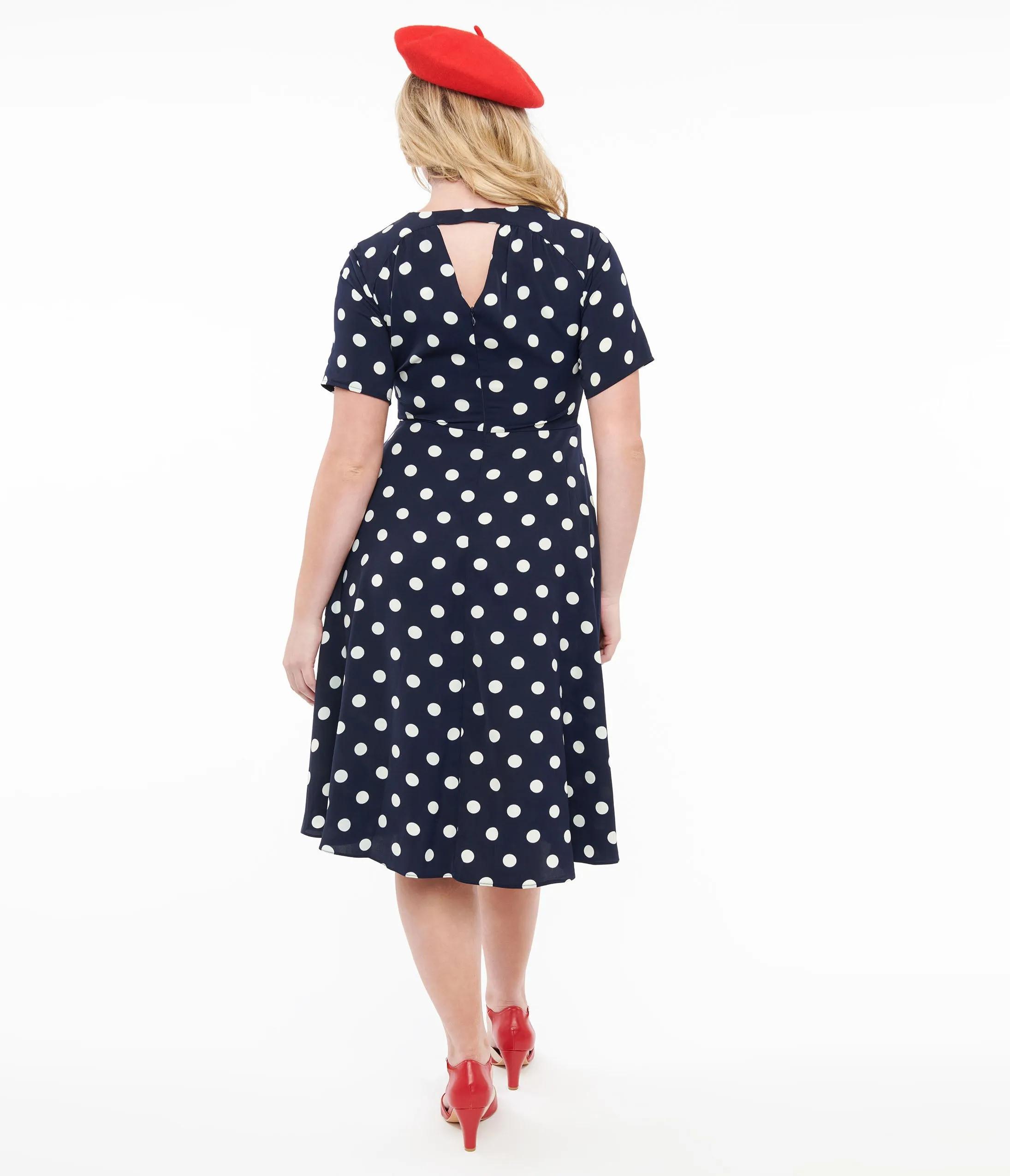 1940s Navy & White Polka Dot Set Sail Swing Dress sold by Unique Vintage product image thumbnail 2