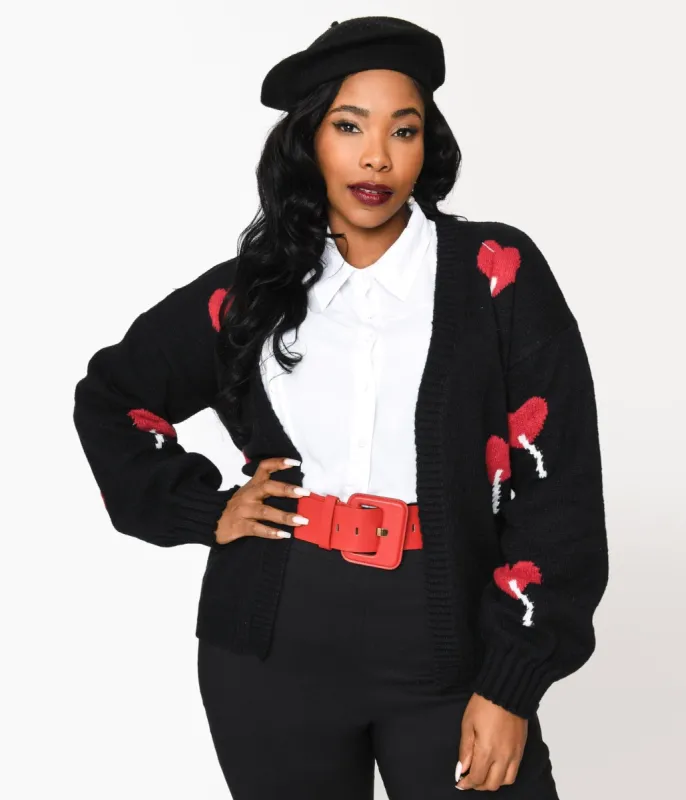 Magnolia Place Plus Size Black Heart Lollipop Open Cardigan sold by Unique Vintage