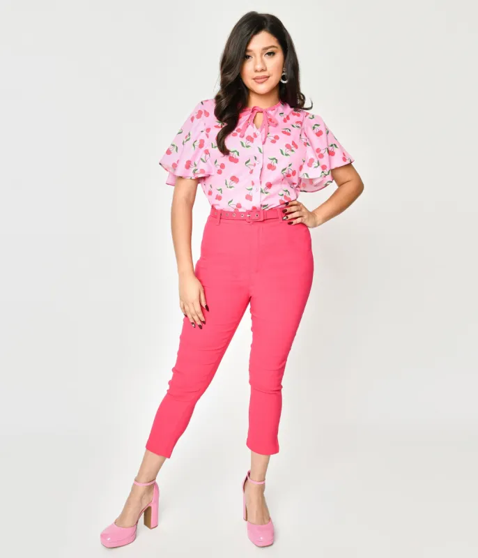 Unique Vintage Hot Pink Belted High Waist Rachelle Capri Pants sold by Unique Vintage