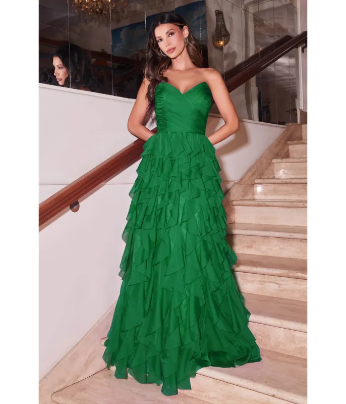 Cinderella Divine Emerald Feather Floor Length Prom Gown sold by Unique Vintage