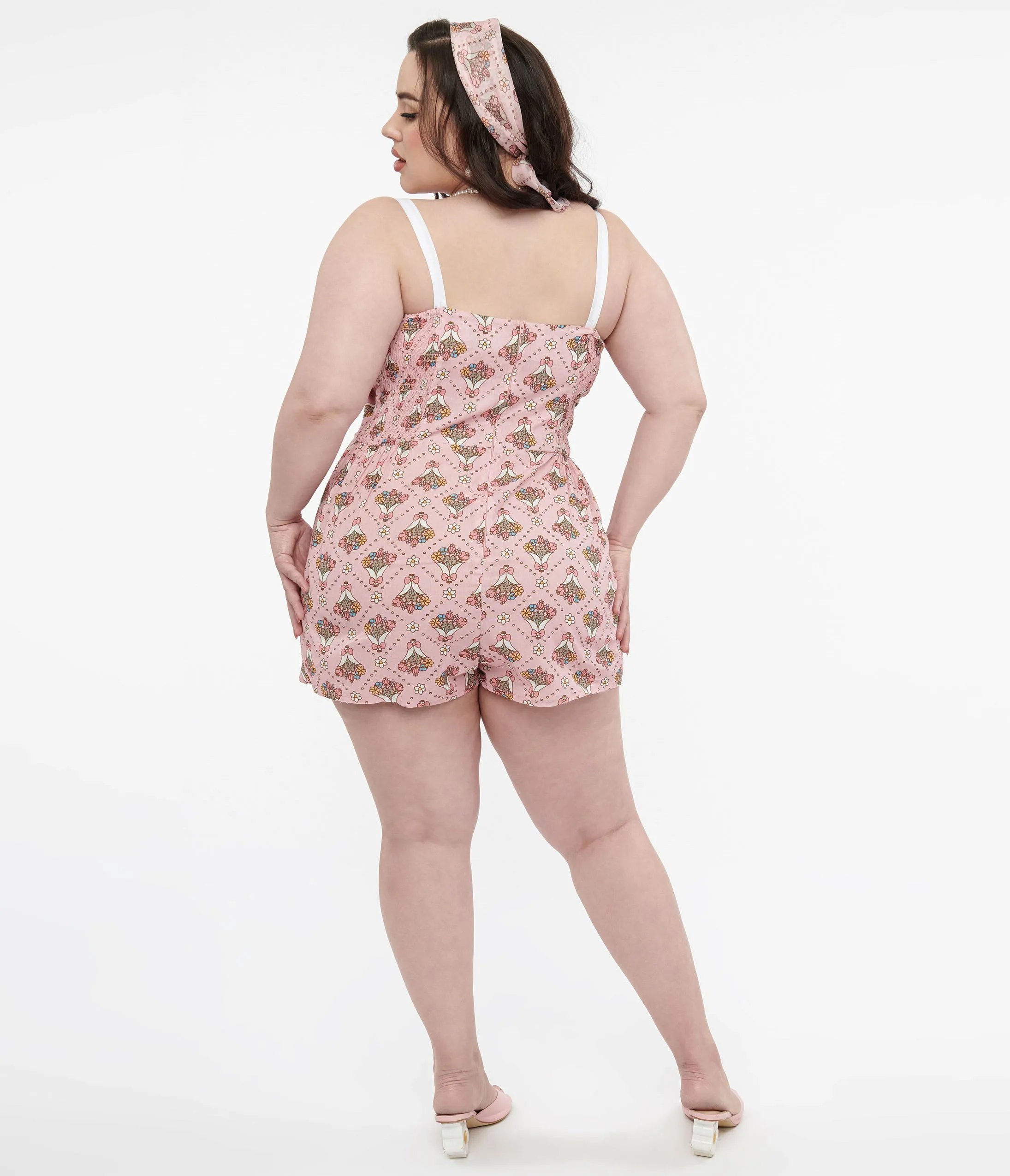 Pusheen x Unique Vintage Plus Size Pink Pusheen Floral Bouquet Print Rae Romper sold by Unique Vintage product image thumbnail 3
