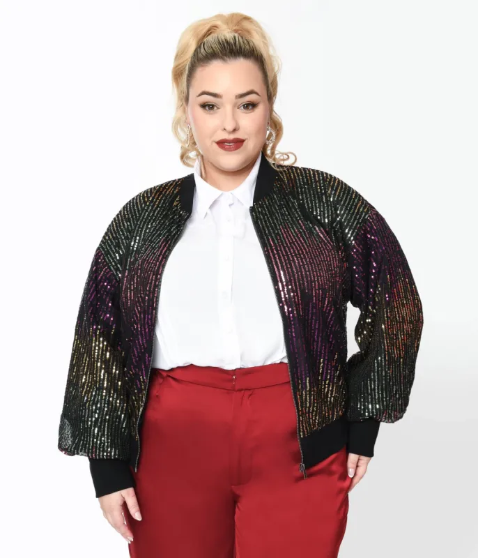Black & Multicolor Sequin Bomber Jacket sold by Unique Vintage