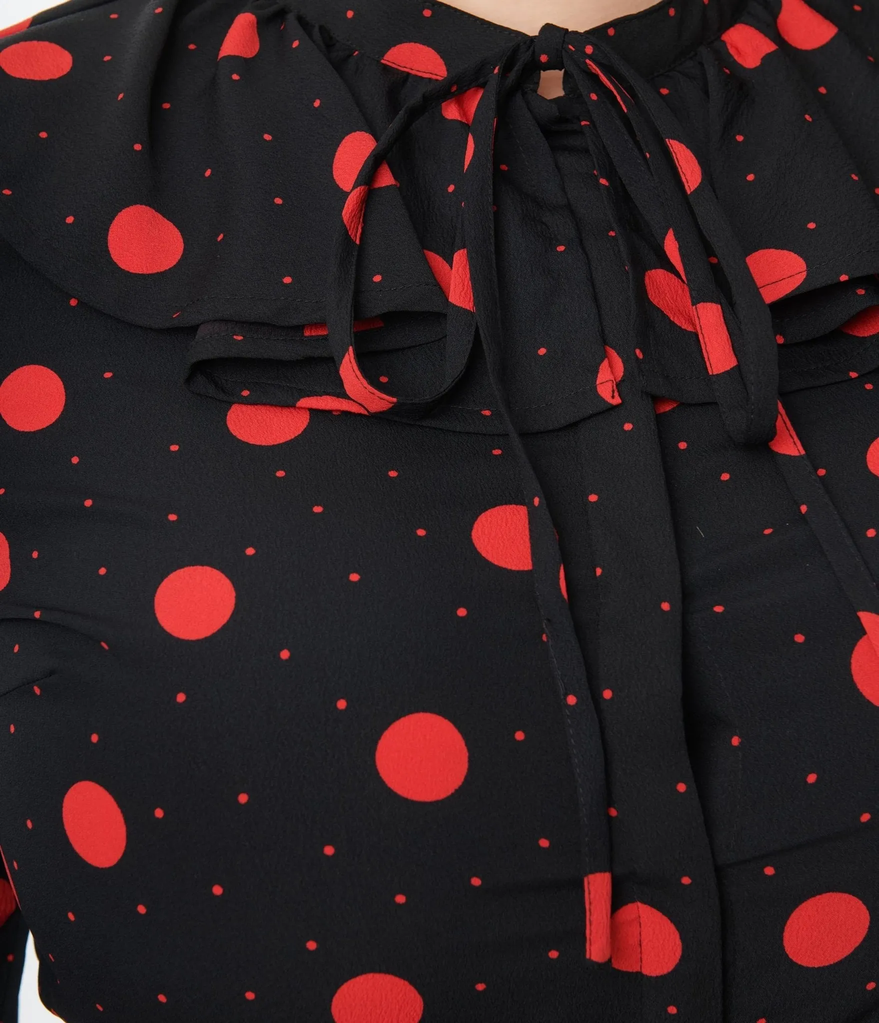 Plus Size Black & Red Polka Dot Ruffle Collared Blouse sold by Unique Vintage product image thumbnail 2