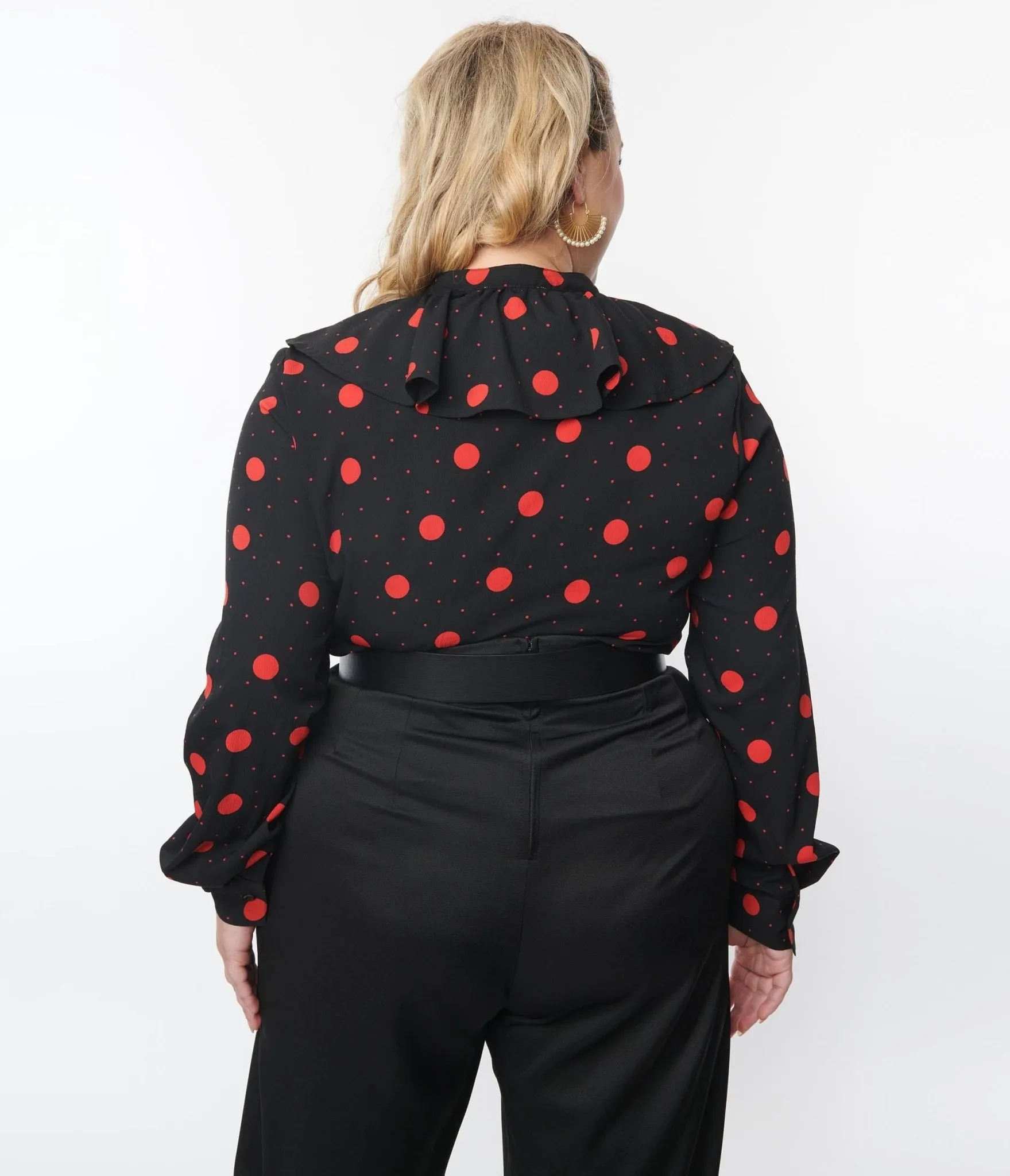 Plus Size Black & Red Polka Dot Ruffle Collared Blouse sold by Unique Vintage product image thumbnail 3