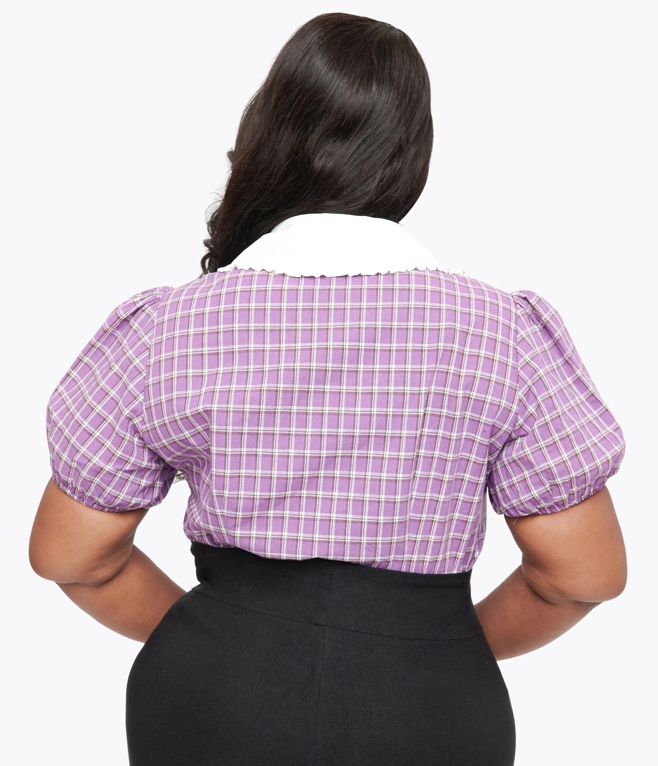 Unique Vintage Plus Size 1930s Purple Plaid Oversized Collar Blouse sold by Unique Vintage product image thumbnail 2