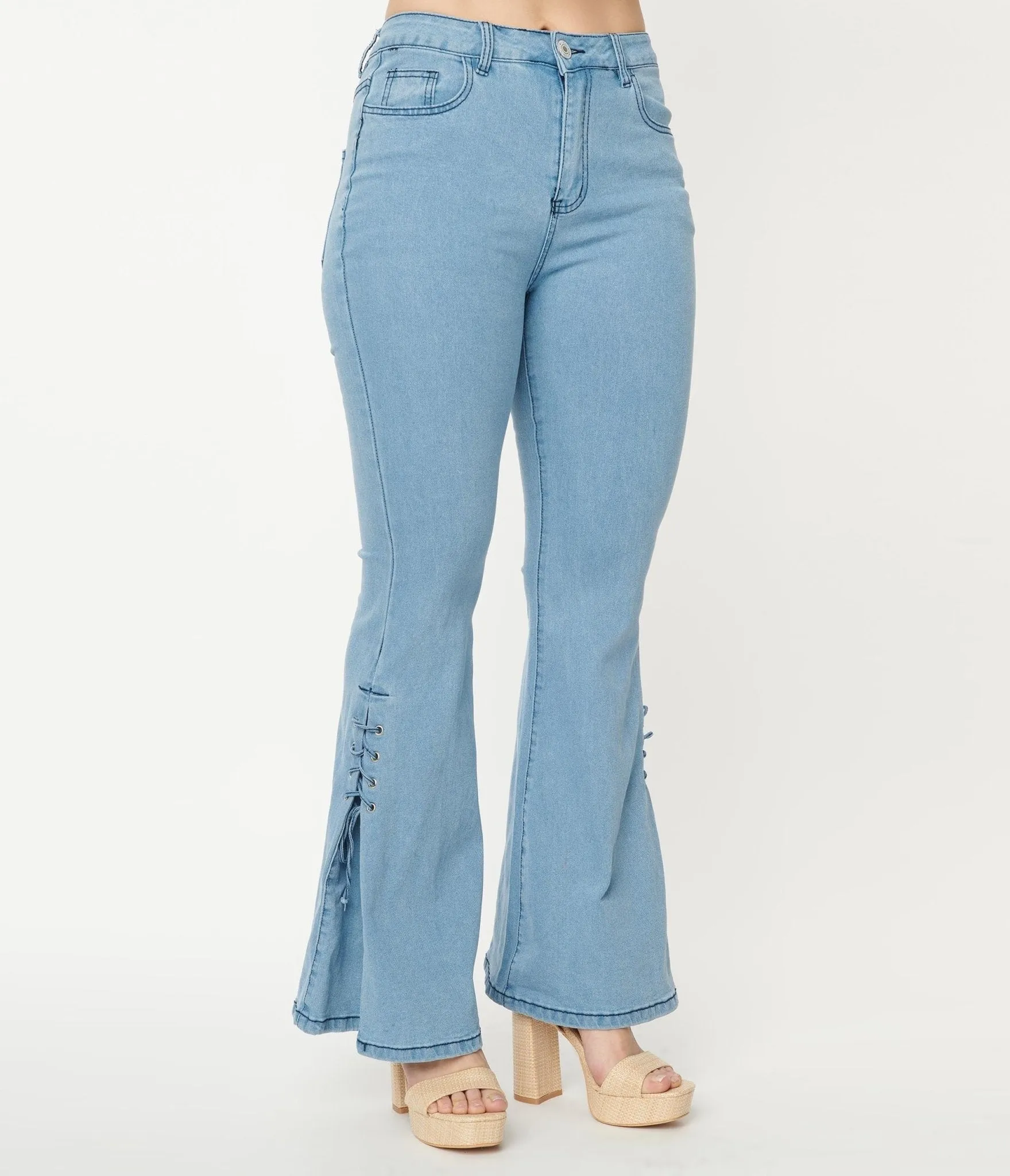 1970s Light Blue Lace Accent Flare Jeans sold by Unique Vintage product image thumbnail 2
