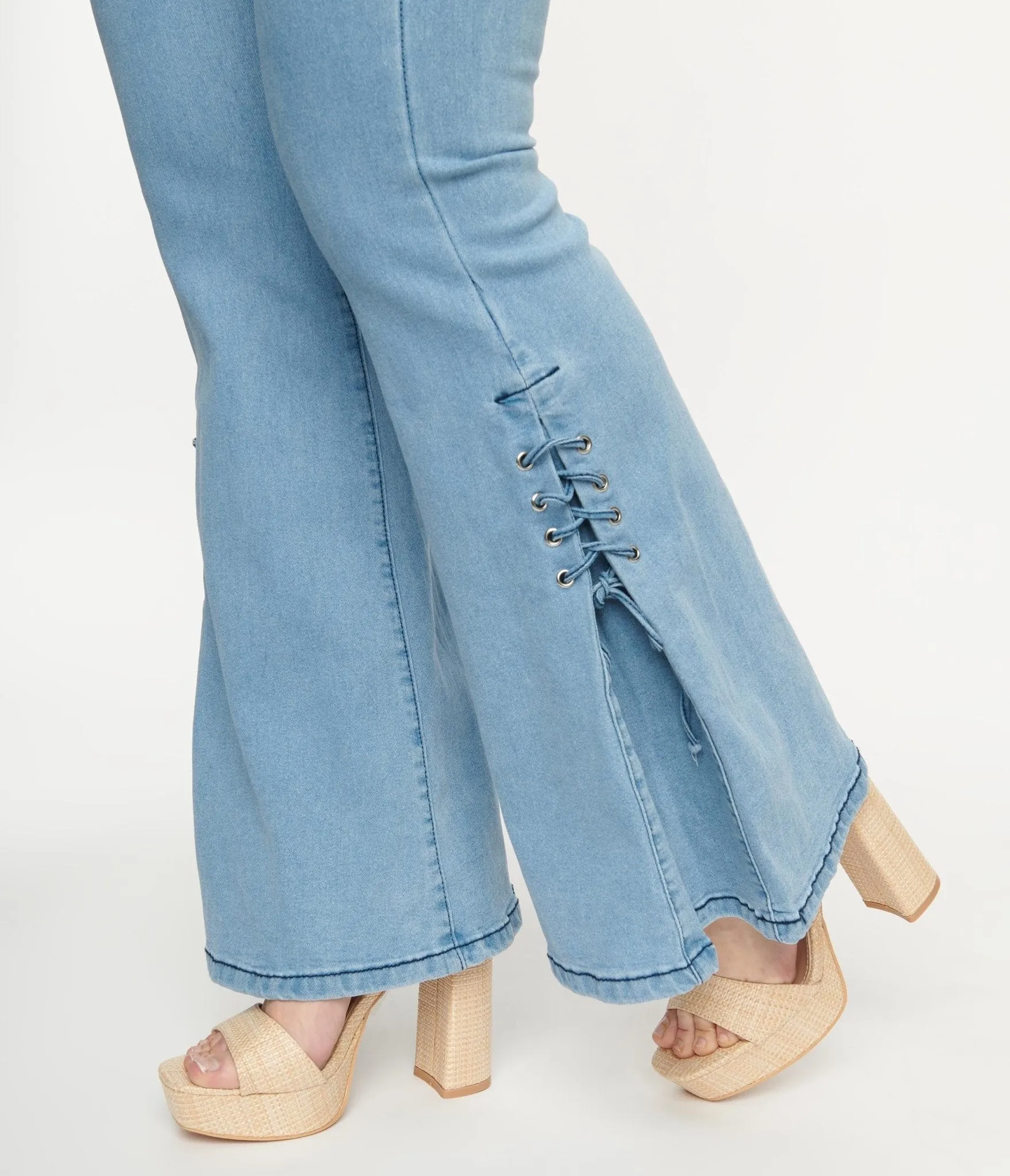 1970s Light Blue Lace Accent Flare Jeans sold by Unique Vintage product image thumbnail 4