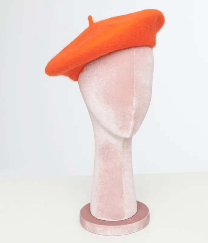 1960s Orange Wool Beret sold by Unique Vintage