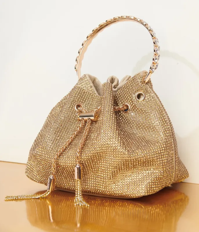 Gold Rhinestone Satchel Handbag sold by Unique Vintage