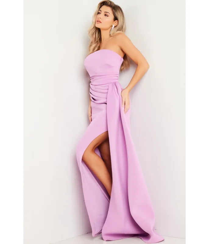 Jovani Lilac Pleated Waist Strapless Evening Gown sold by Unique Vintage