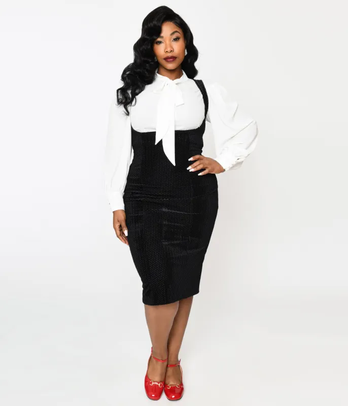 Unique Vintage Plus Size Black Velvet Fontaine Suspender Pencil Skirt sold by Unique Vintage