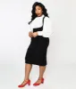 Unique Vintage Plus Size Black Velvet Fontaine Suspender Pencil Skirt sold by Unique Vintage