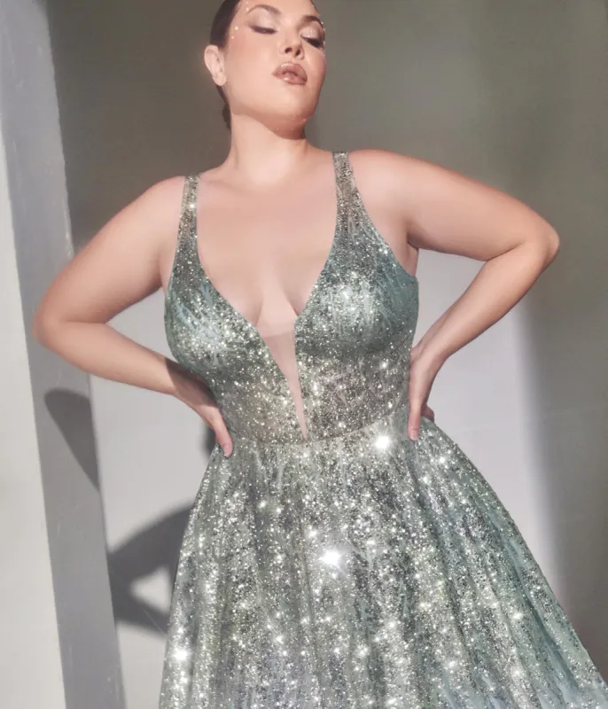 Cinderella Divine  Light Blue Beaded Shimmer Prom Ball Gown sold by Unique Vintage