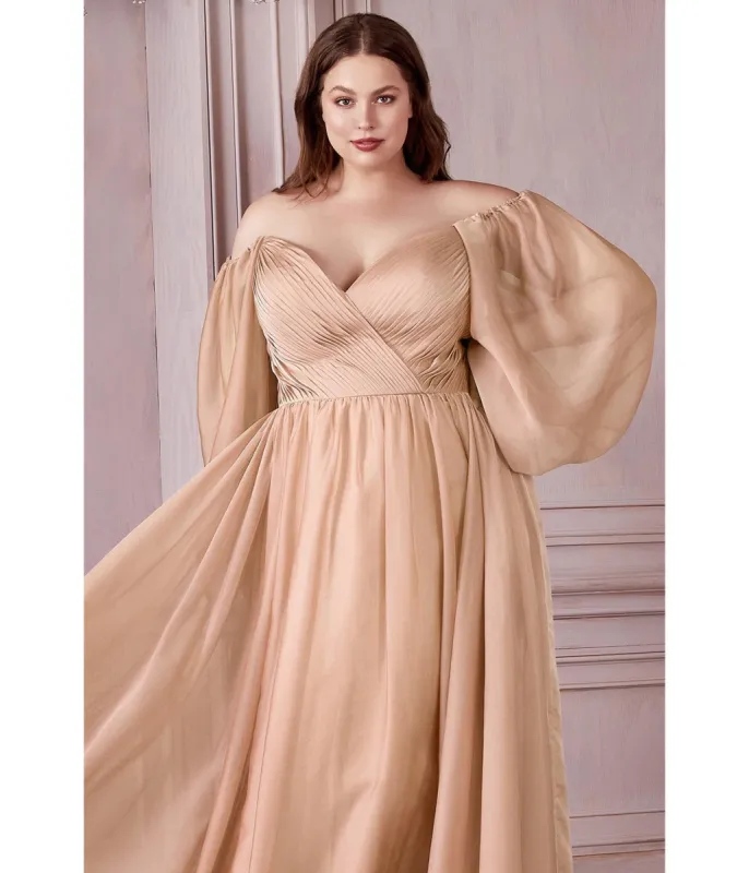 Ladivine by Cinderella Divine Plus Size Champagne Chiffon Sweetheart Bridesmaid Goddess Gown sold by Unique Vintage