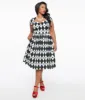 Hell Bunny Plus Size Black & White Argyle Spider Print Regina Fit & Flare Dress sold by Unique Vintage