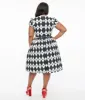 Hell Bunny Plus Size Black & White Argyle Spider Print Regina Fit & Flare Dress sold by Unique Vintage