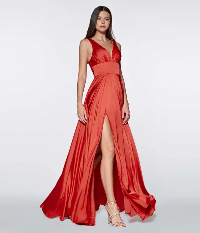 Cinderella Divine  Red Glamour Satin A-Line Bridesmaid Dress sold by Unique Vintage