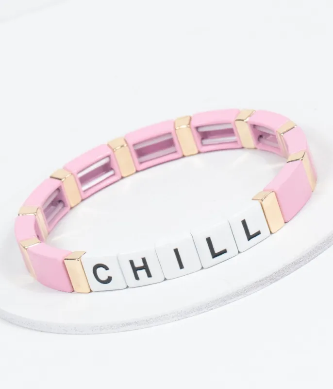 Pink & Gold Chill Word Bracelet made by Unique Vintage