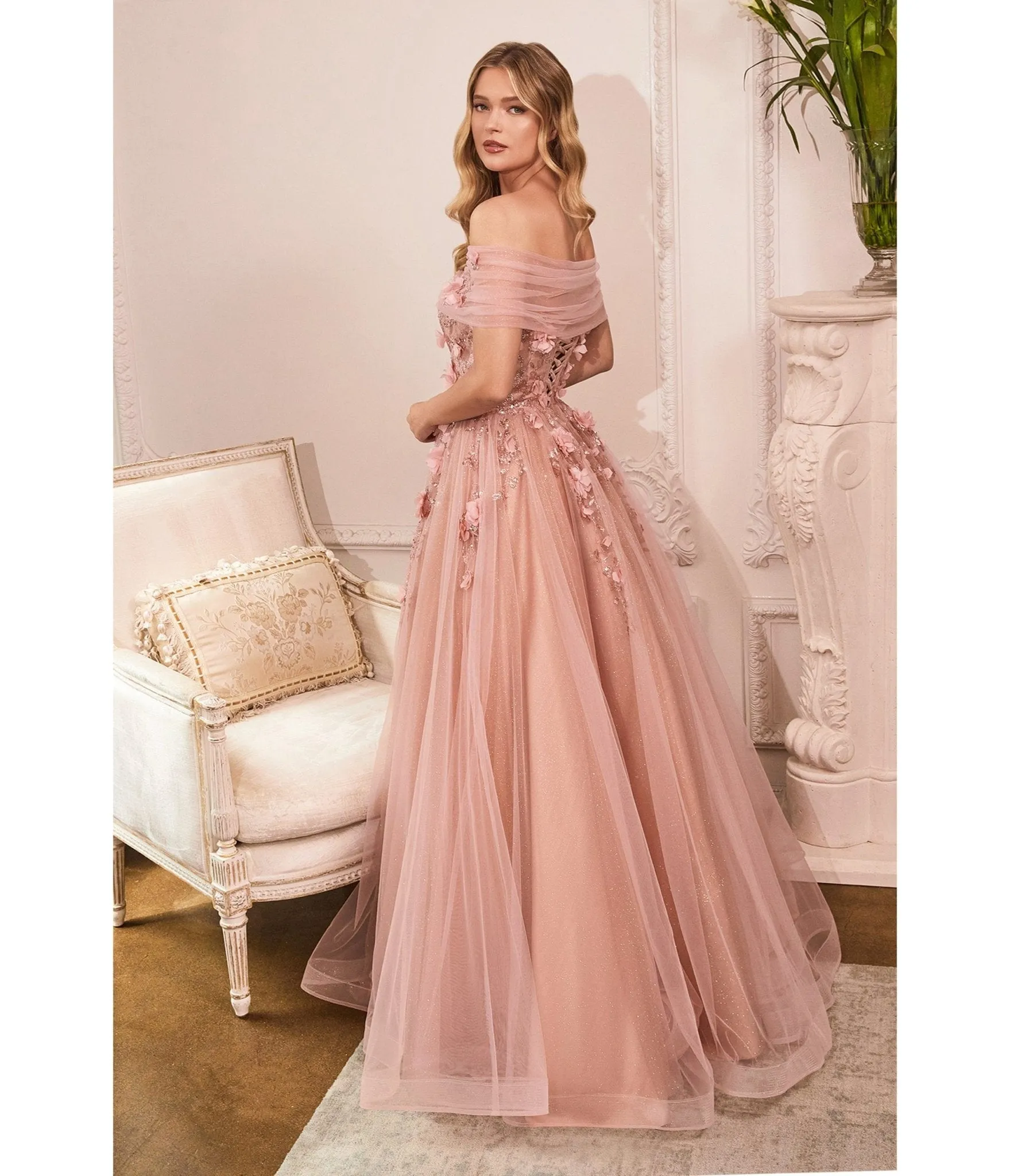 Cinderella Divine Blush & Rose Gold Off The Shoulder Magical Glitter Bridesmaid Ball Gown sold by Unique Vintage product image thumbnail 2