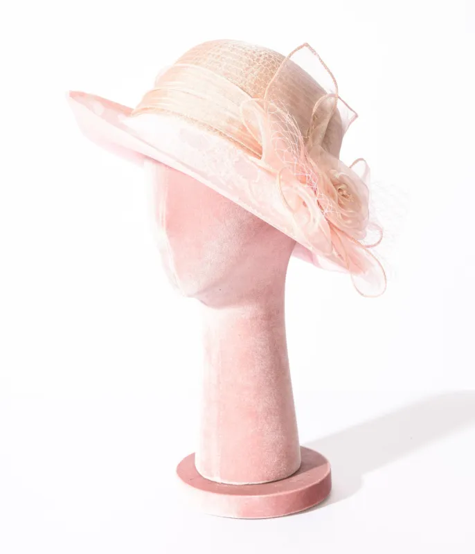 Pink Floral Organza Cloche Hat sold by Unique Vintage