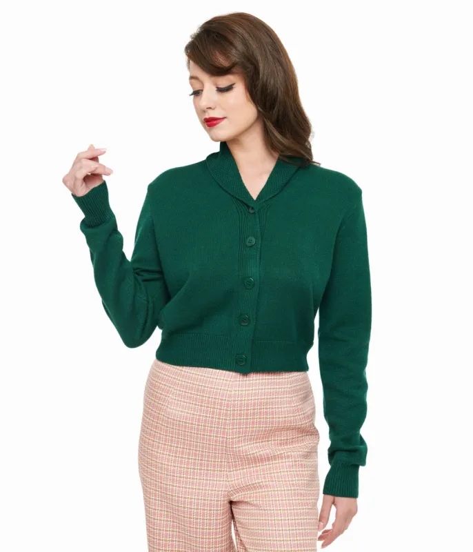 1950s Forest Green Cropped Cardigan sold by Unique Vintage
