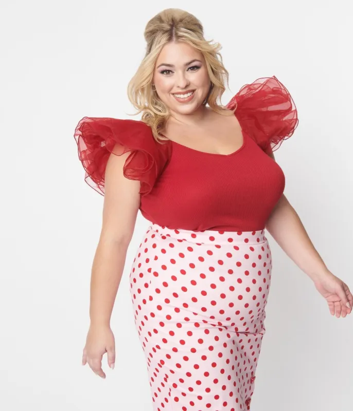 Red Ribbed Dramatic Sleeve Lennon Top made by Unique Vintage