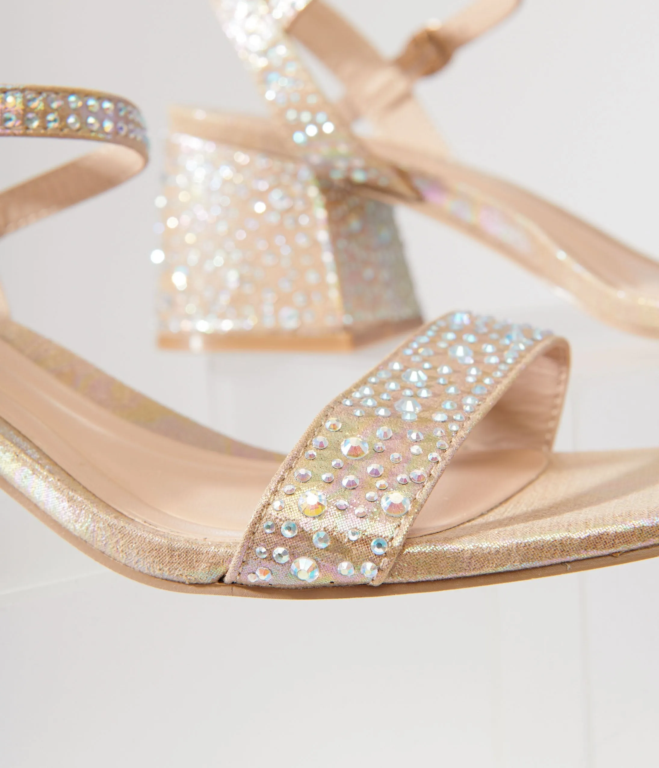 Nude & Silver Rhinestone Kitten Peep Toe Heels sold by Unique Vintage product image thumbnail 2