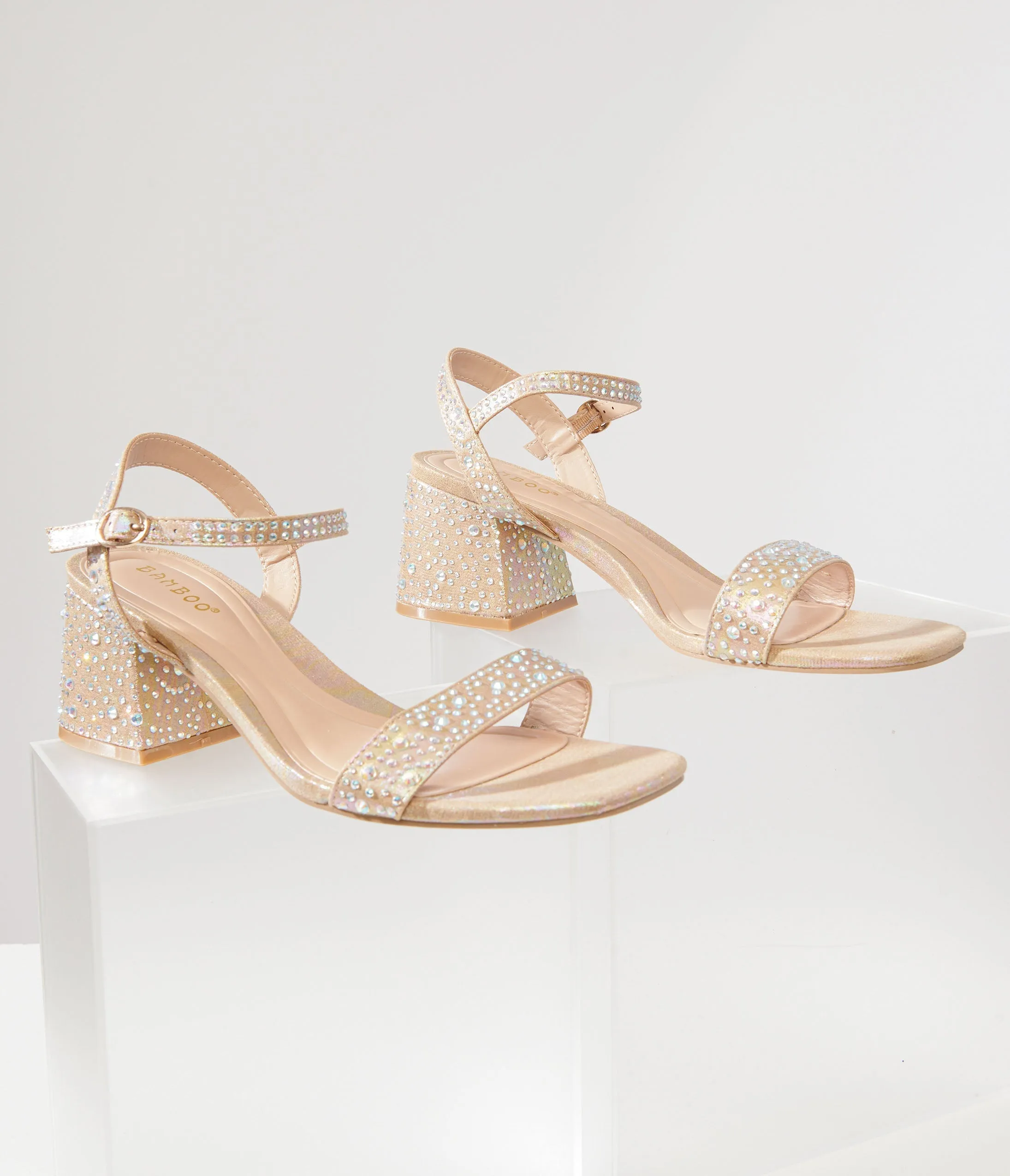 Nude & Silver Rhinestone Kitten Peep Toe Heels sold by Unique Vintage product image thumbnail 3